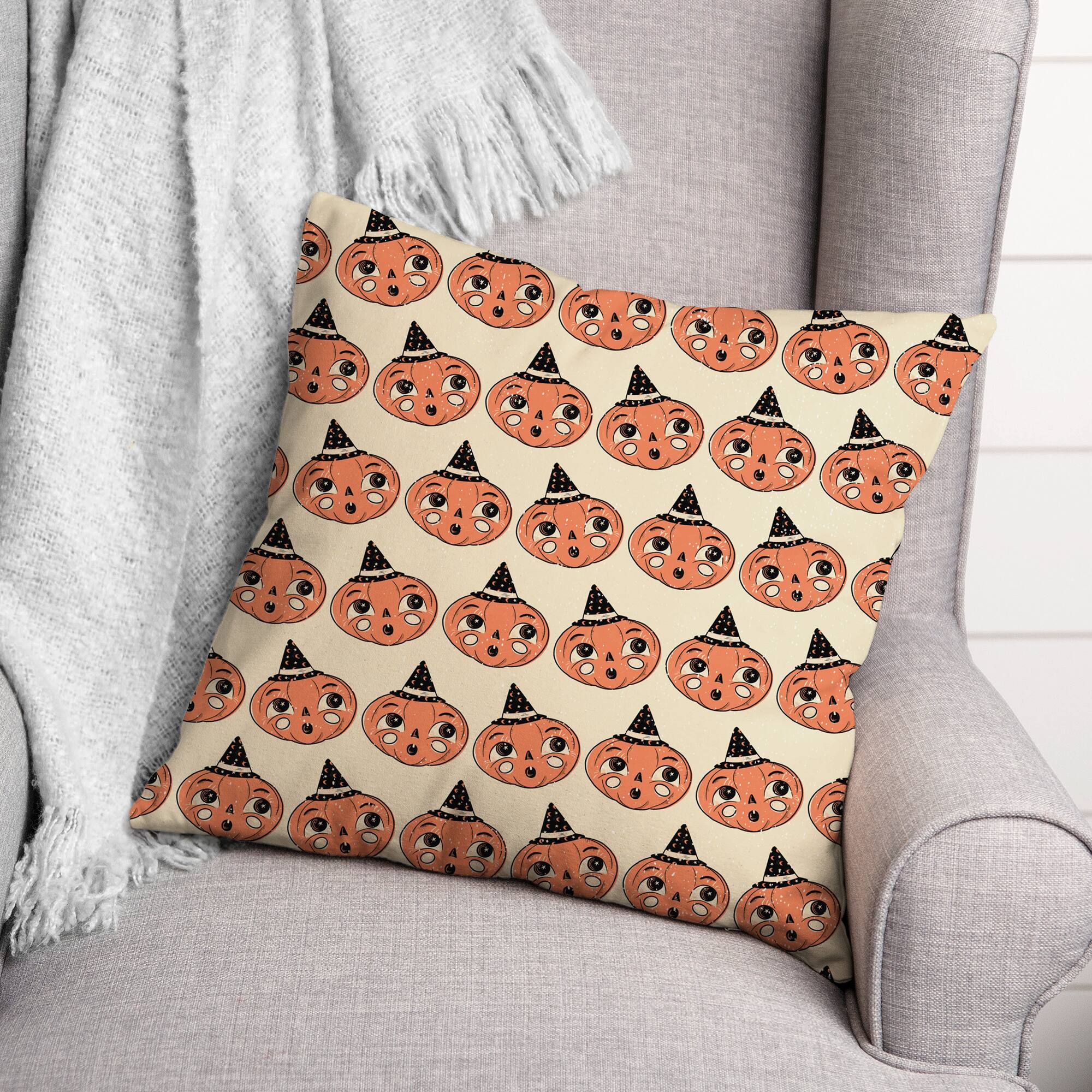 Retro Pumpkin Pattern Spun Poly Throw Pillow